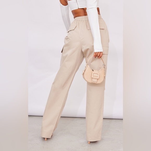 PrettyLittleThing Stone Elasticated Waist Straight Leg Cargo Pants, Size 4 - Picture 4 of 11